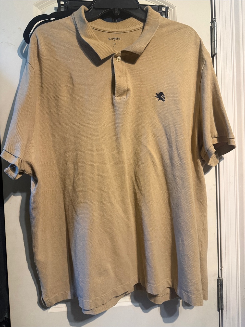 Express Beige Polo Shirt with Small Navy Logo
